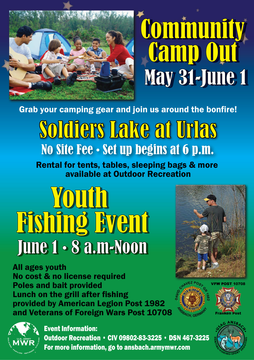 Community Camping and Youth Fishing Event Poster